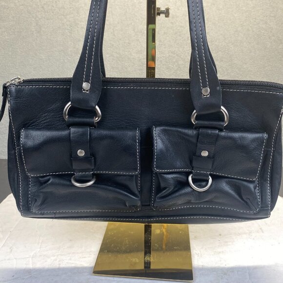 Fossil Black Leather Handbag Purse Shoulder Bag 75082,Zipper,Pockets - Picture 10 of 12